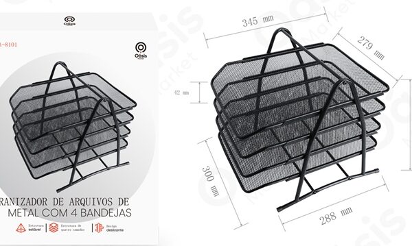 ORGANIZADOR DE ARQUIVOS DE METAL COM 4 BANDEJAS