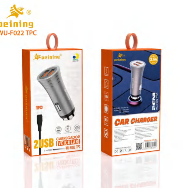 CARREGADOR VEICULAR 2 USB TPC