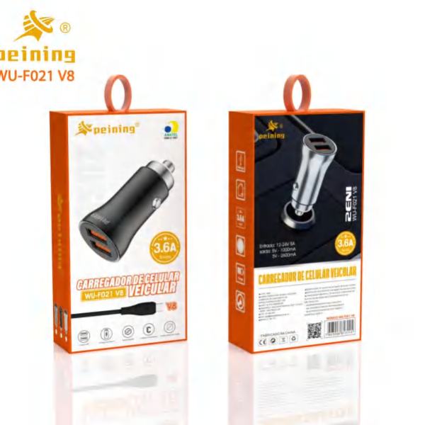 CARREGADOR VEICULAR 2 USB V8