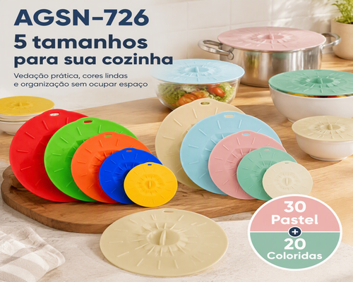 Kit 5 Tampas de Silicone com succção a vacuo